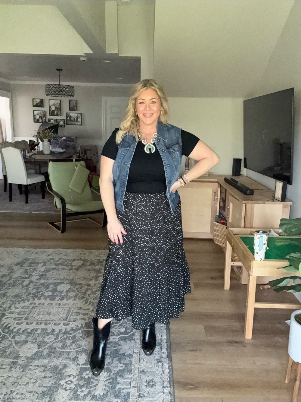 Classic Black Polka Midi Skirt - Versatile Women's Skirt